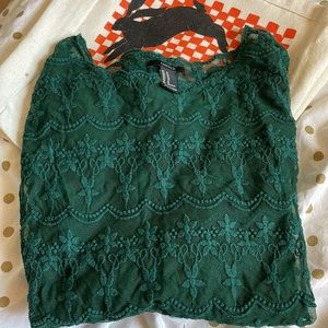 Forever 21 Dark Green Lace Long Sleeve Top